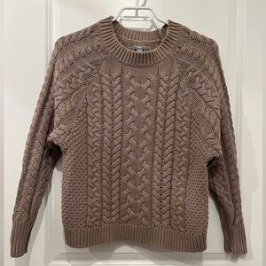 Aerie | Taupe Cable Knit Crewneck Sweater, XS